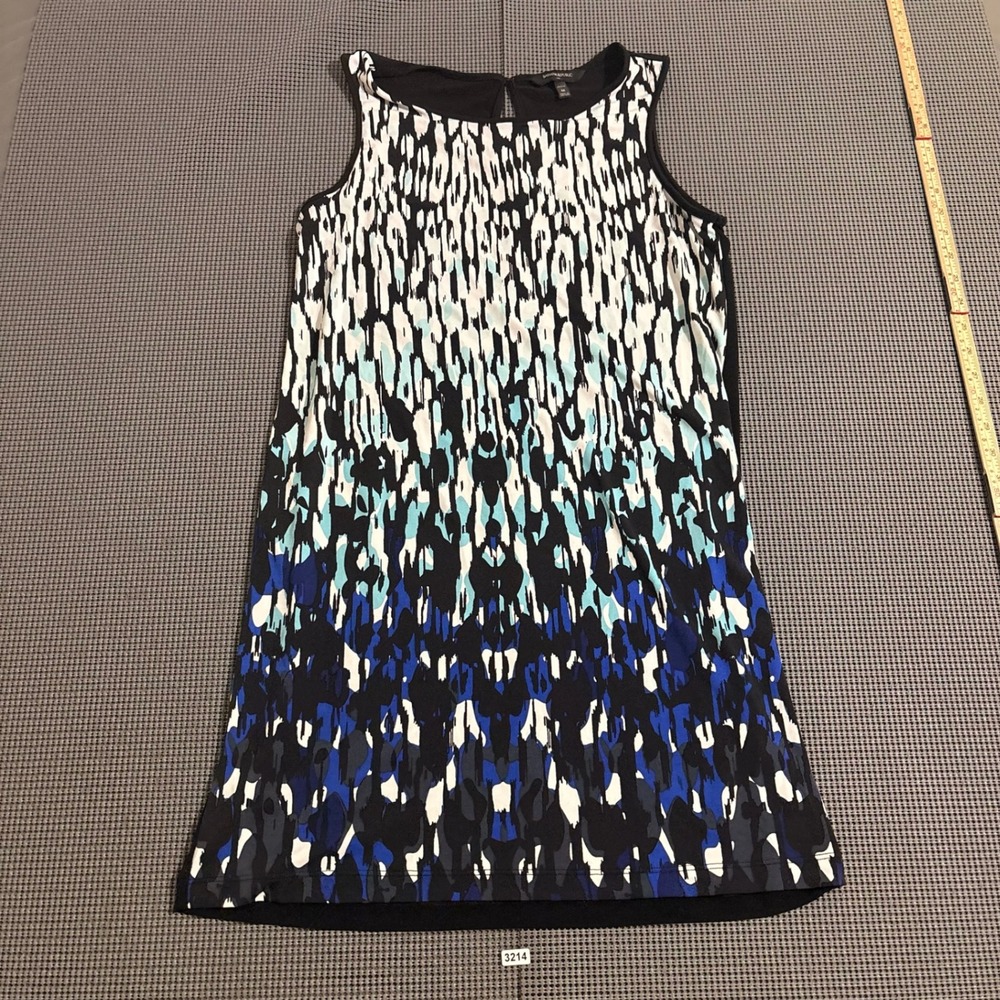 Banana Republic Womens Petite M Sleeveless Abstract Print Shift Dress Blue Black